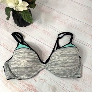 PINK Victoria’s Secret Scoop Neck Gray & Teal Bra sz 36B